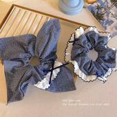 学院风蓝色蕾丝新款 大肠发圈其他家结蓝色发绳发饰头绳皮筋爆款