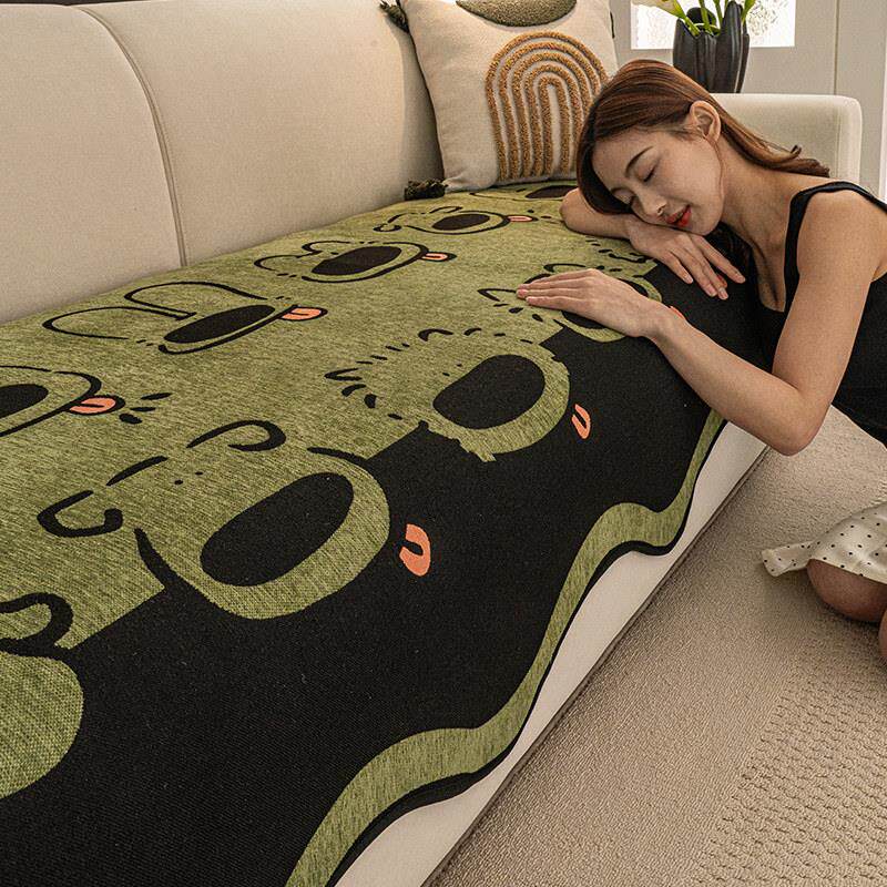 卡通可爱小狗沙发垫异形绿色四季通用防滑坐垫子一片式直排盖布巾