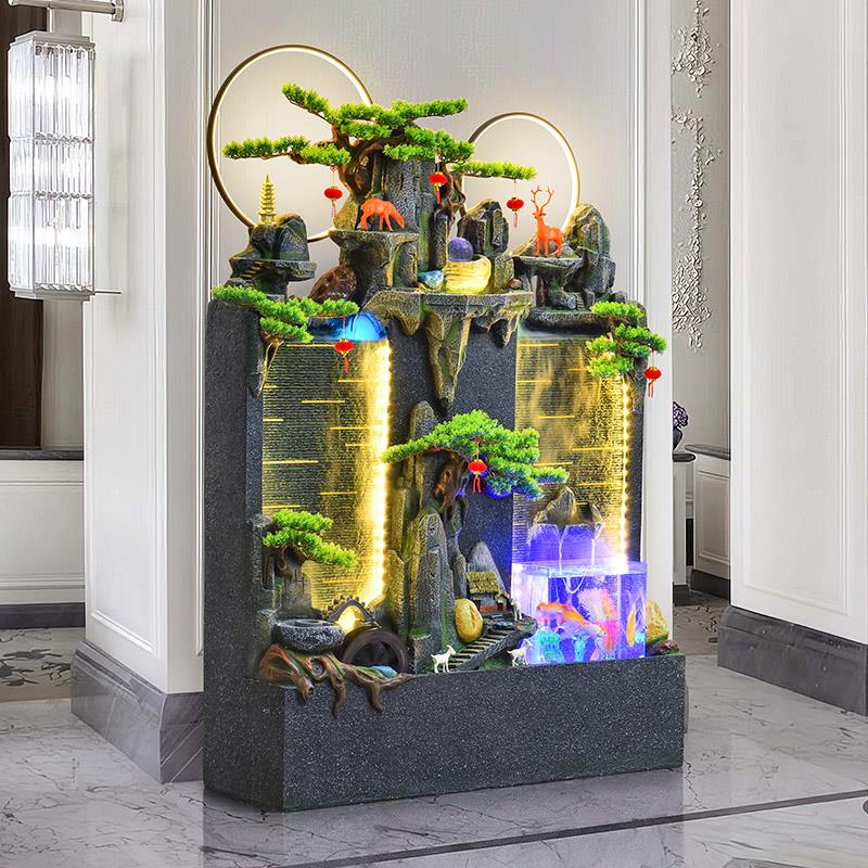 水幕墙流水屏风客厅落地鱼缸假山喷泉造景办公室玄关装饰摆件开业