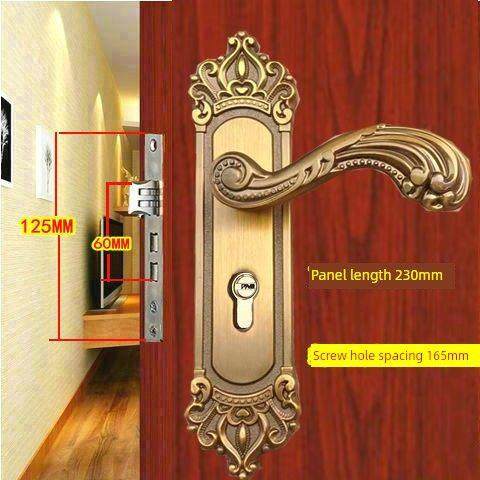 小50双舌钢实木门锁房间家用欧式卧室内轴承静音锁具执手钛金覆古