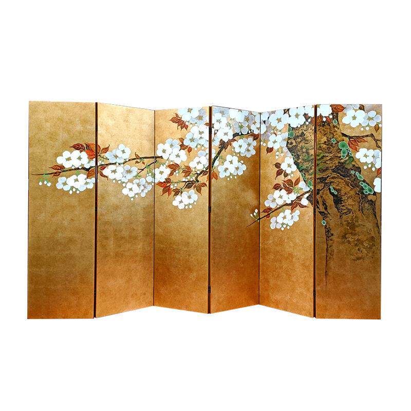 中古日式折叠屏风金箔手绘樱花酒店会所公室档背景墙装饰隔断