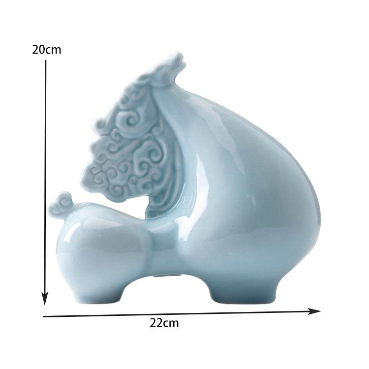 新中式禅意DIA瓷青瓷马软装摆件板房陶办公室家摆居样玄关酒店书