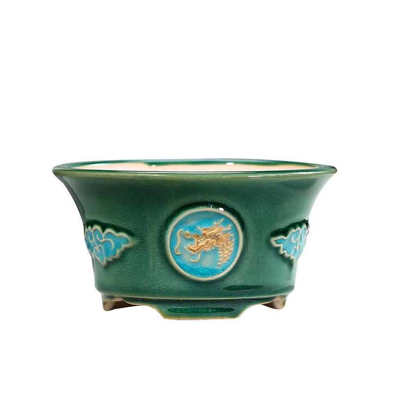 兴紫砂花盆精美泥绘龙头拼色花盆多龙头盆肉绿萝文F竹室内宜口YXD