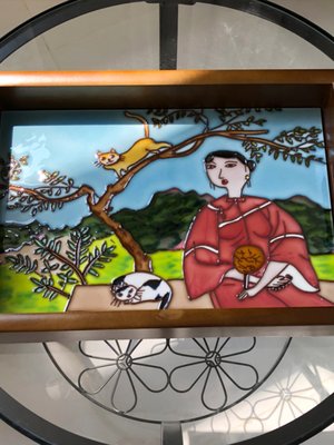 茶具浮雕手绘实木托盘陶瓷茶盘餐盘瓷板画家居立体木质收纳盘镶嵌