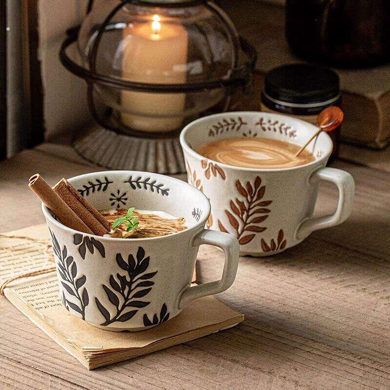 中古风咖啡杯陶瓷马克杯手绘水杯子女复古女士个人专用高档精致