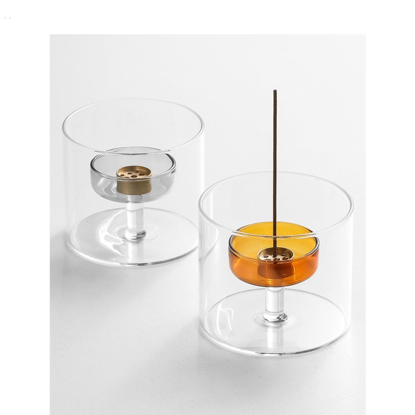 小众玻璃香插香插香盘中古简约线香底座创意生日礼物桌面小摆件