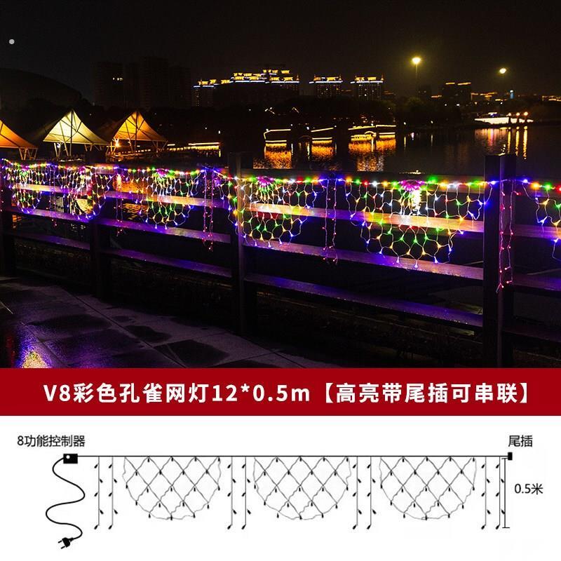 户外窗帘灯网红孔雀开屏网灯彩灯闪灯灯串满天星灯亮化装饰灯氛围