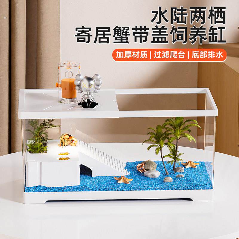寄居蟹饲养箱带晒台亚克力生态小型家用造景全套相手蟹螃蟹水陆缸