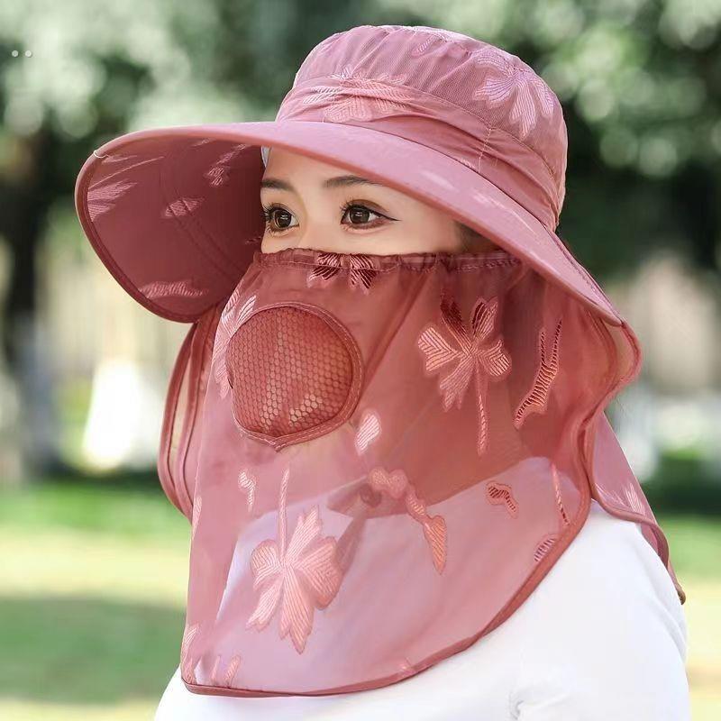 采茶遮阳帽夏季新款透气农活防晒紫外线户外帽子太阳帽面罩遮脸
