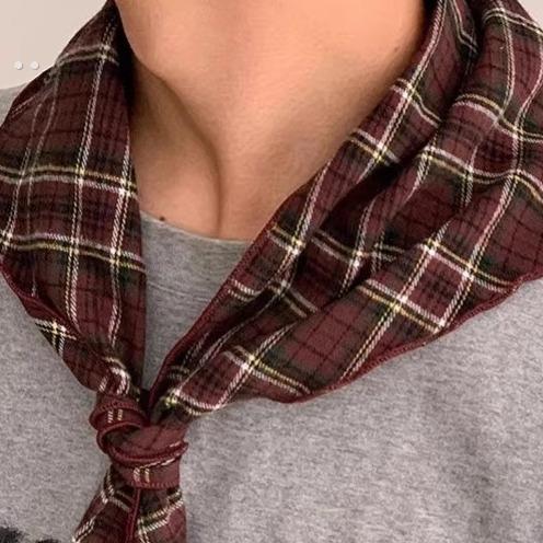 日系文艺格子棉质三角巾 韩版百搭男女防晒保暖旅行领巾装饰围脖