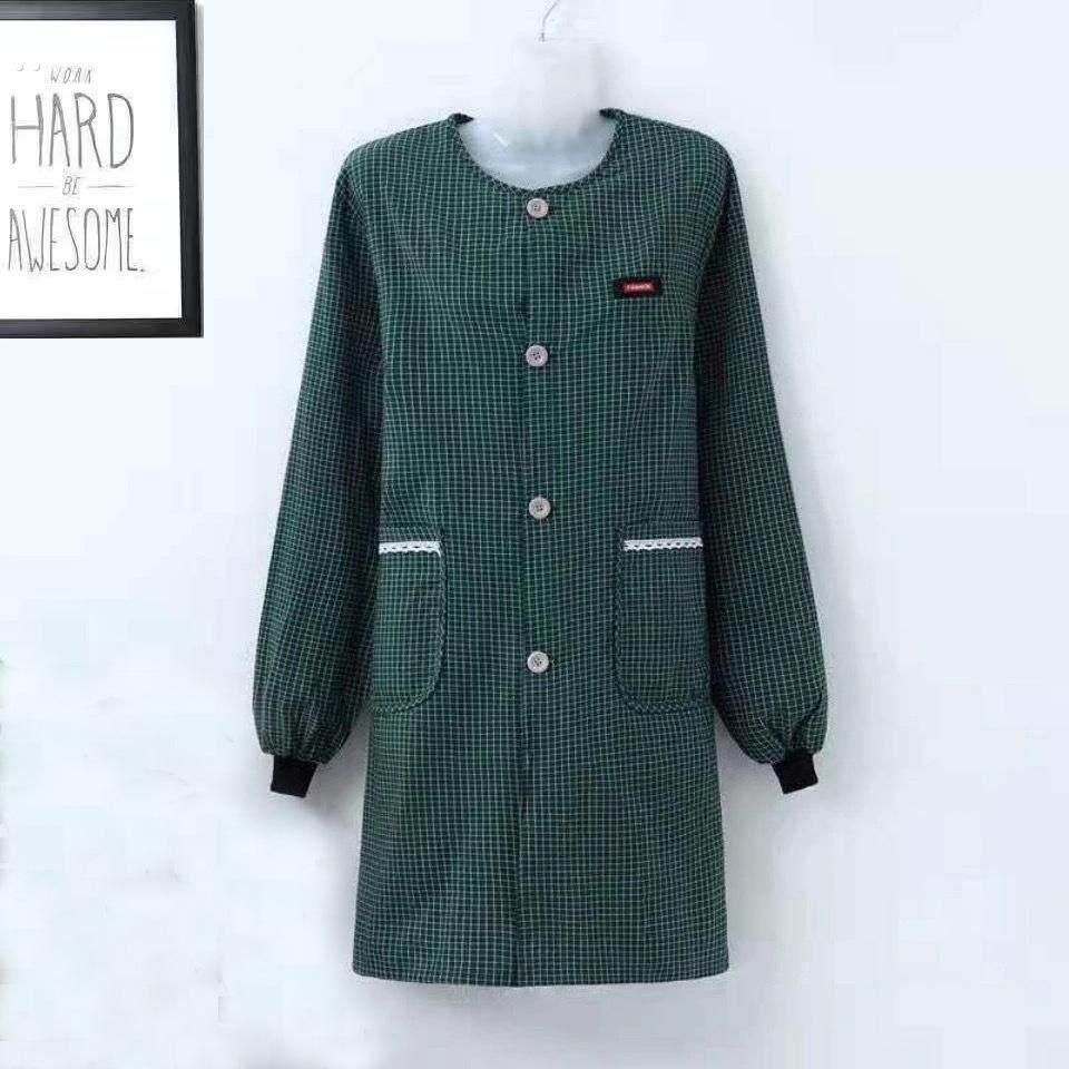 棉围裙厨房长袖时尚美丽罩衣女家用做饭新款用工作服扣子正穿衣