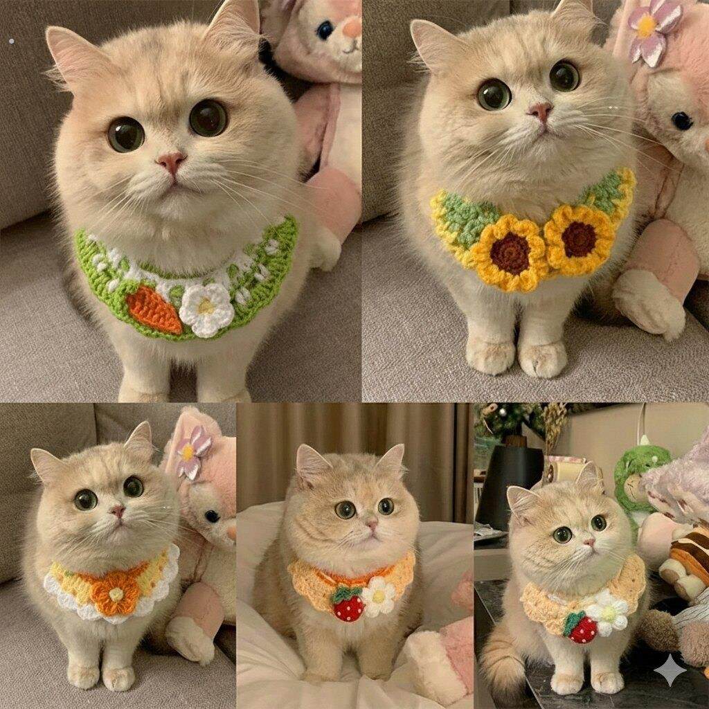 新款可爱宠物猫猫手工针织围脖围兜猫咪小型狗狗围兜装饰口水巾