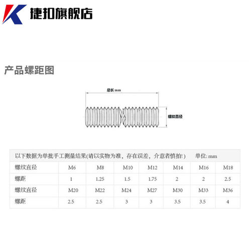 热销304不锈钢g丝杆全螺纹牙棒条通丝锣杆牙条螺柱M6M8M10M12M14M