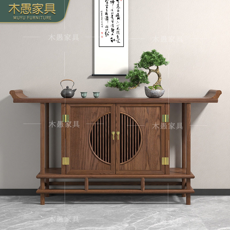 新中式实木玄关桌 胡桃木色入户条案简约家用供桌装饰玄关柜批发
