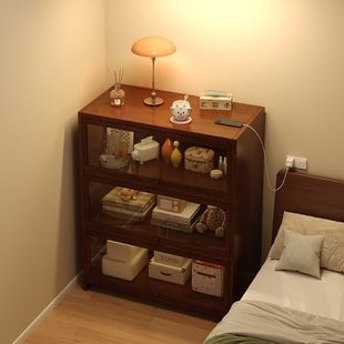 子卧室床边展示柜家用储物柜书柜小防尘实木床头柜书架置物架落地