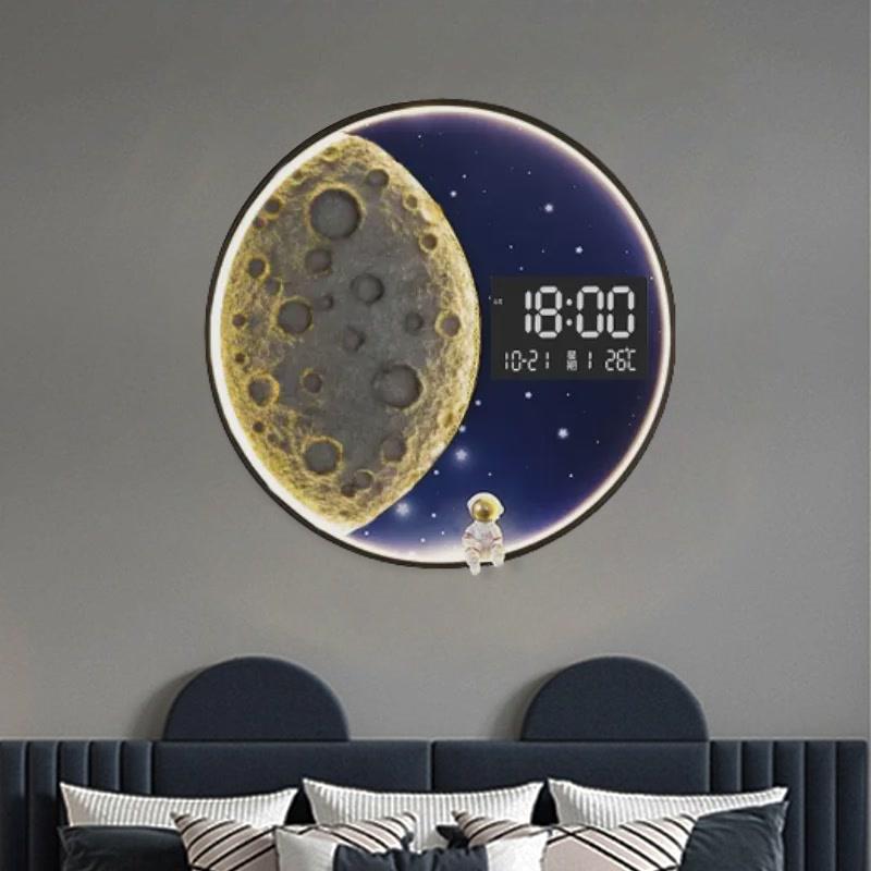 3D立体树脂月球氛围灯画宇航员太空人星空背景灯数显时钟温度感应