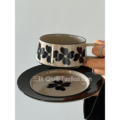 三秋Sanq复古手绘簪花晓梦咖啡杯碟中古风下午茶杯拿铁杯小众礼物