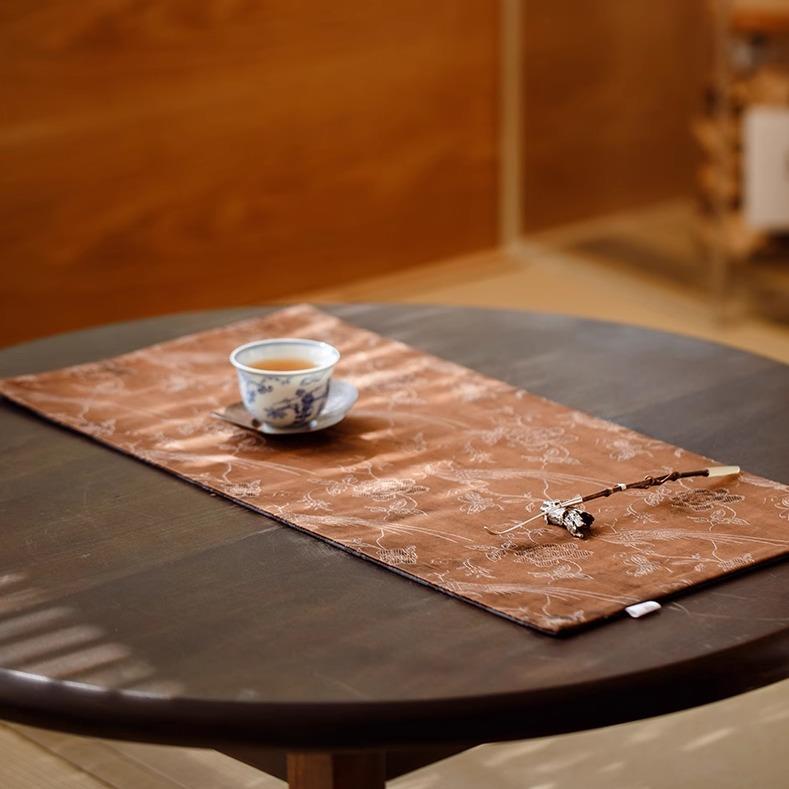 宛玉 香云纱宋式花鸟画 画茶席布轻奢家用中式覆古禅意茶台桌布