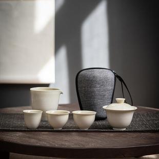收纳包快客杯一壶三杯仿古盖碗便携式 草木灰旅行茶具套装 功夫茶具