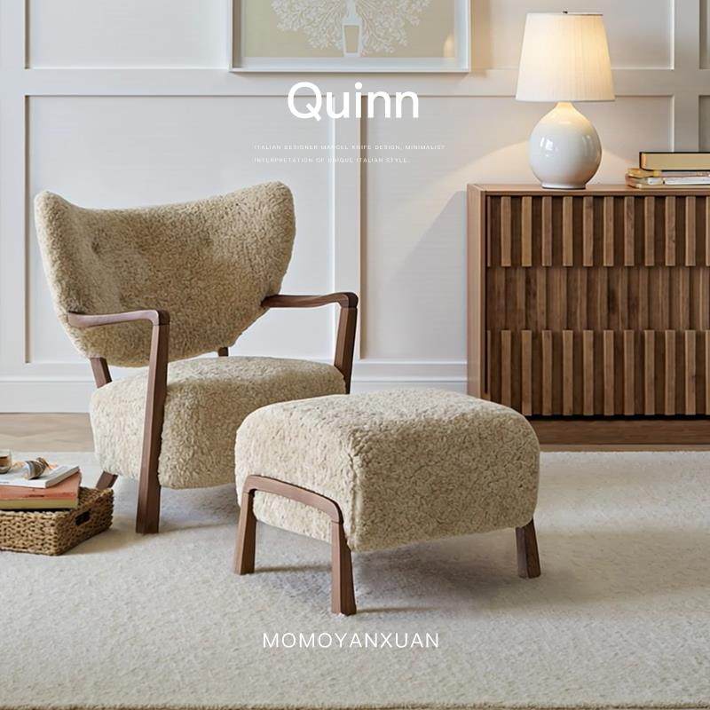 某某严选伍尔夫休闲椅单人椅子中古风实木法式羊羔绒单人沙发椅,住宅家具,沙发椅,淘宝优惠券,粉丝福利购,淘宝优惠卷