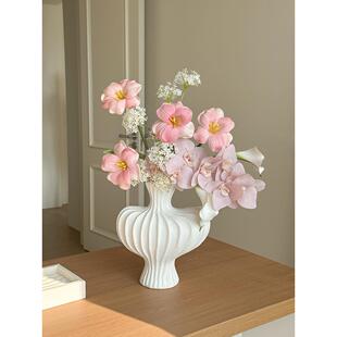 法式异形耸肩陶瓷花瓶客厅插花彷真花玄关艺术摆件覆古侘寂风花器