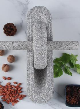 天然麦饭石碾子碾茶药碾手推槽臼粉碎老式研磨船中药捣捻粮食压器