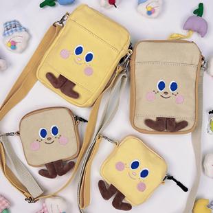 2024年新款迷你可爱吐司手机包女帆布艺卡通斜挎包单肩竖款小包包