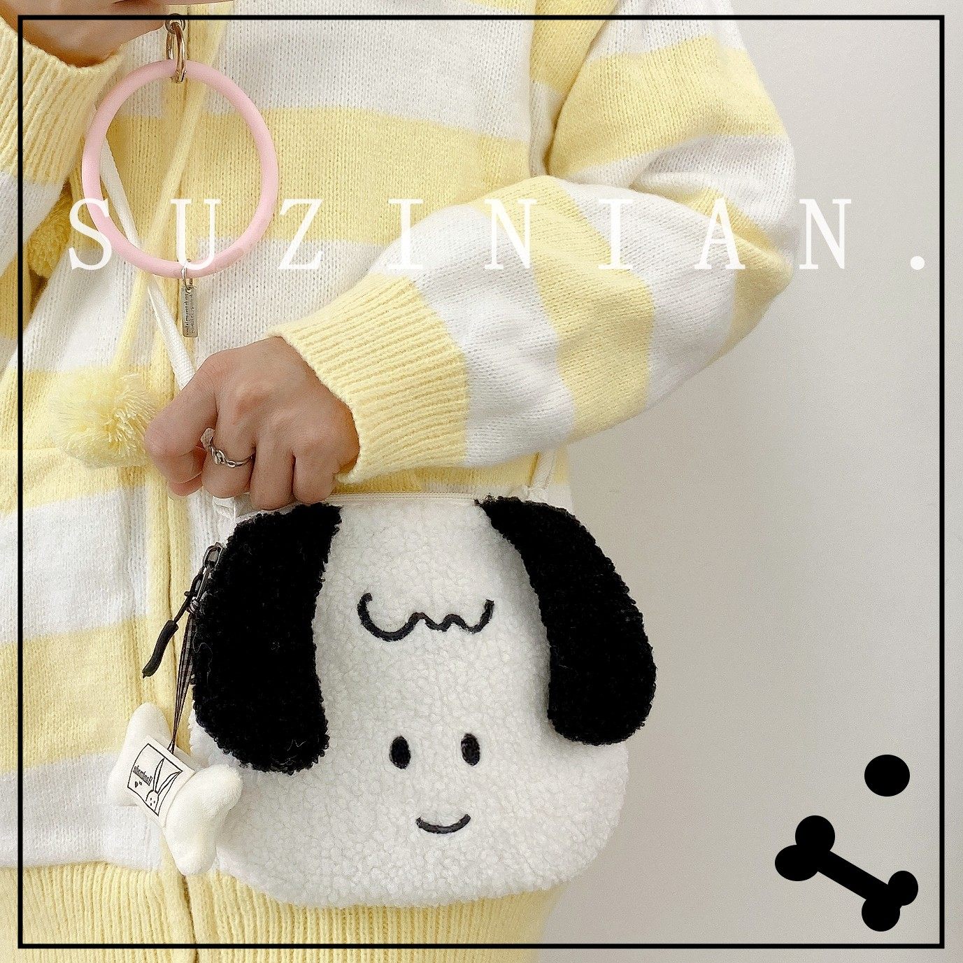 卡通可爱小狗羊羔毛绒小包包学生单肩迷你毛茸茸小挎包毛毛斜挎包