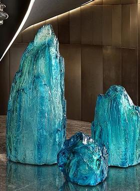 定制透明树脂景观石头摆件酒店售楼处别墅庭院落地雕塑软装工艺品