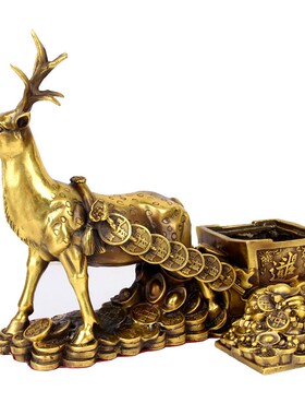 卓好 擦黑色32厘米铜鹿拉车摆件