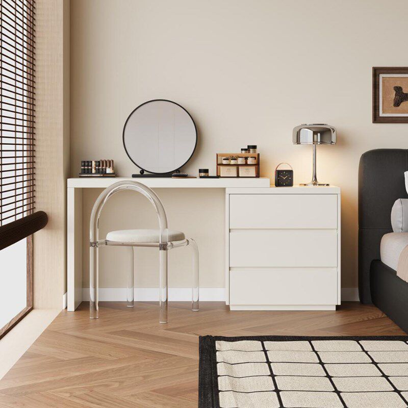 法式复古梳妆台床头柜一体黑色实木小户型三斗柜小尺寸卧室化妆桌