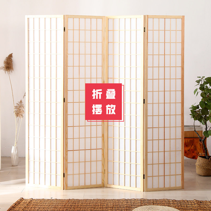 实木日式屏风带档板折叠简约墙移动隔断木质摄影背景折屏樟子格