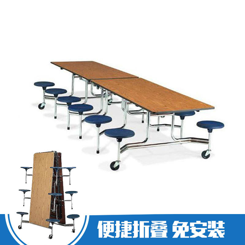 员工厂公司饭堂餐饮小吃商用早餐桌椅组合折叠食堂连体餐桌椅定制图片