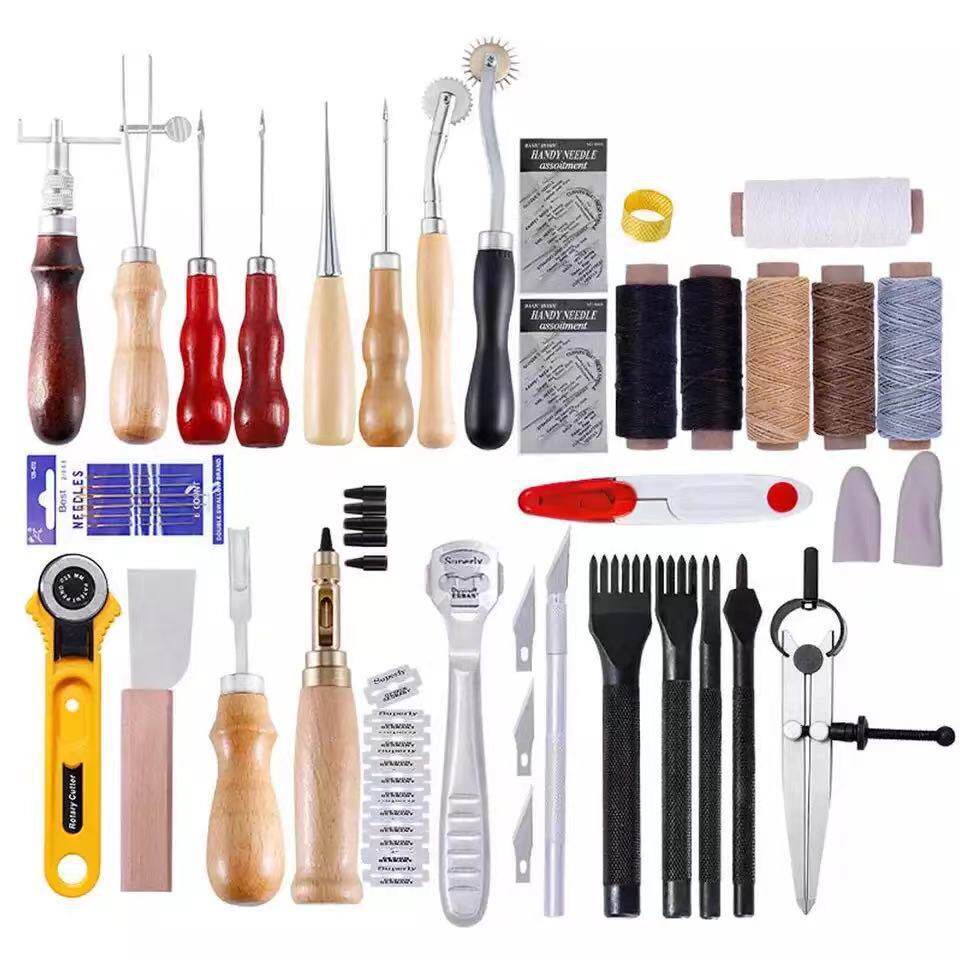 DIY皮革工具套装手艺皮具手缝套装菱斩皮艺工具50款61件套