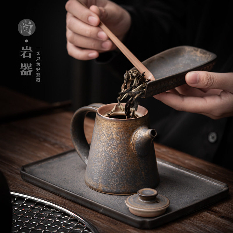 中式粗陶茶壶复古泡茶壶简约家用手持壶水壶陶瓷带过滤小单壶批发
