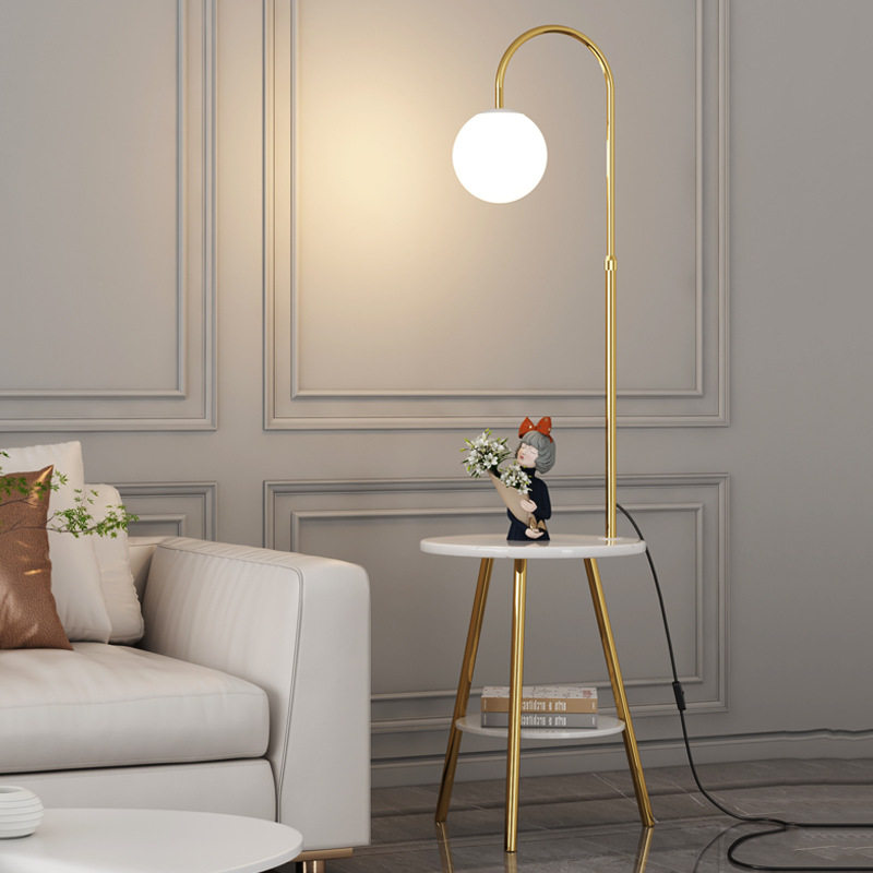 北欧落地灯客厅沙发旁边带置物架轻奢简约卧室床头柜茶几一体台灯