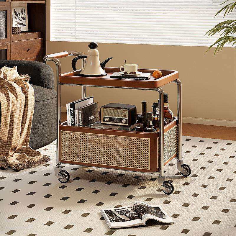 可移动边几小推车客厅沙发茶几新款中古风实木厨房收纳置物架餐车