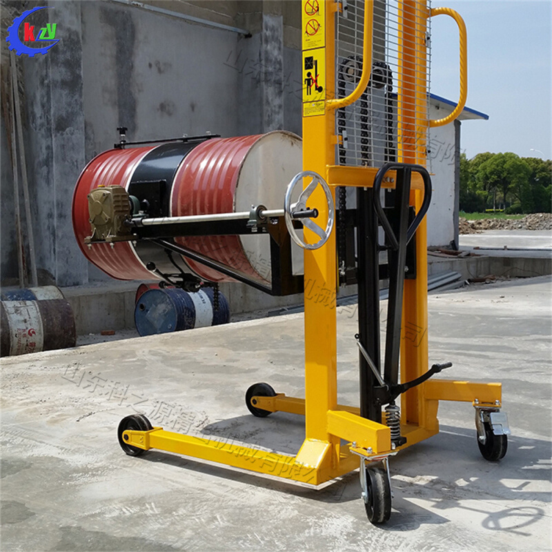 手推式油桶搬运车 仓库货架堆放装运车 卡箍式电动液压堆高车