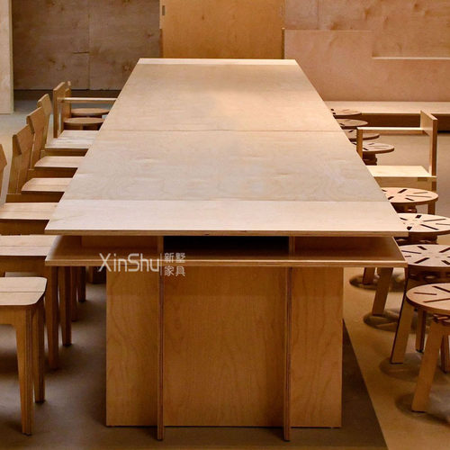 全桦木海洋板餐桌实木长条桌简约现代洽谈多工位大办公电脑桌