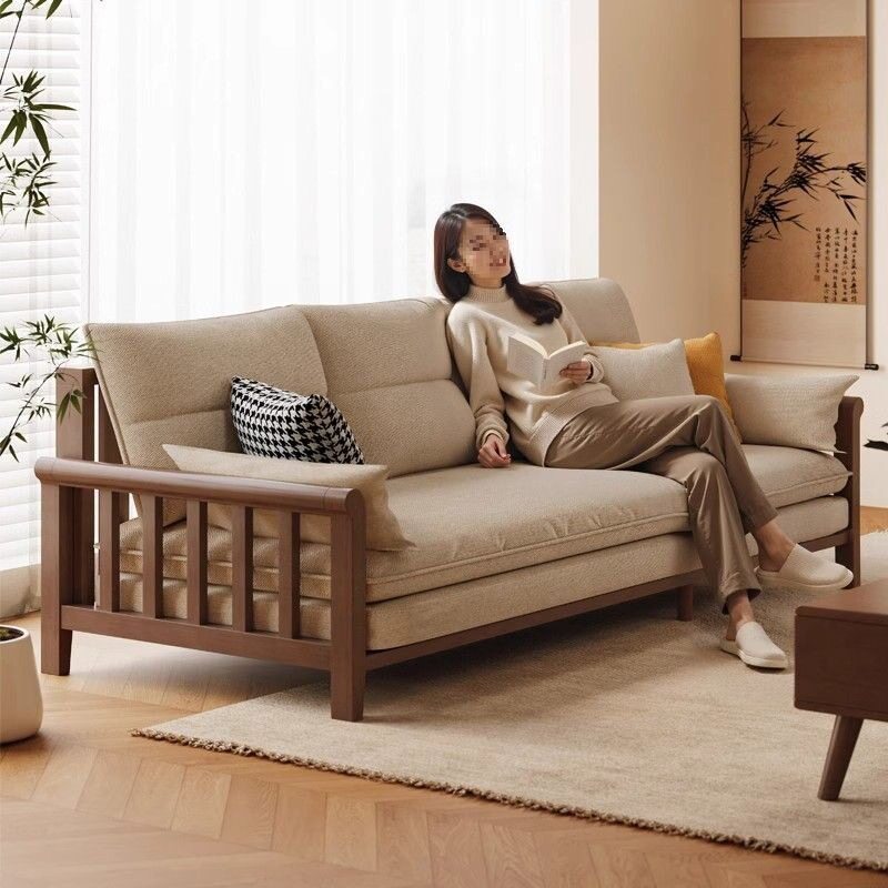 宋氏美学实木沙发小户型现代客厅组合胡桃木色简约布艺新中式家具图片