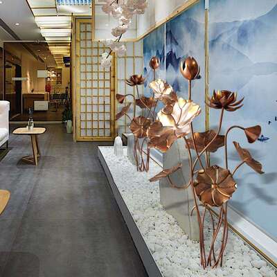 荷叶新中式莲叶莲花荷花品水池铁艺摆件水景装饰创意婚庆道具立体