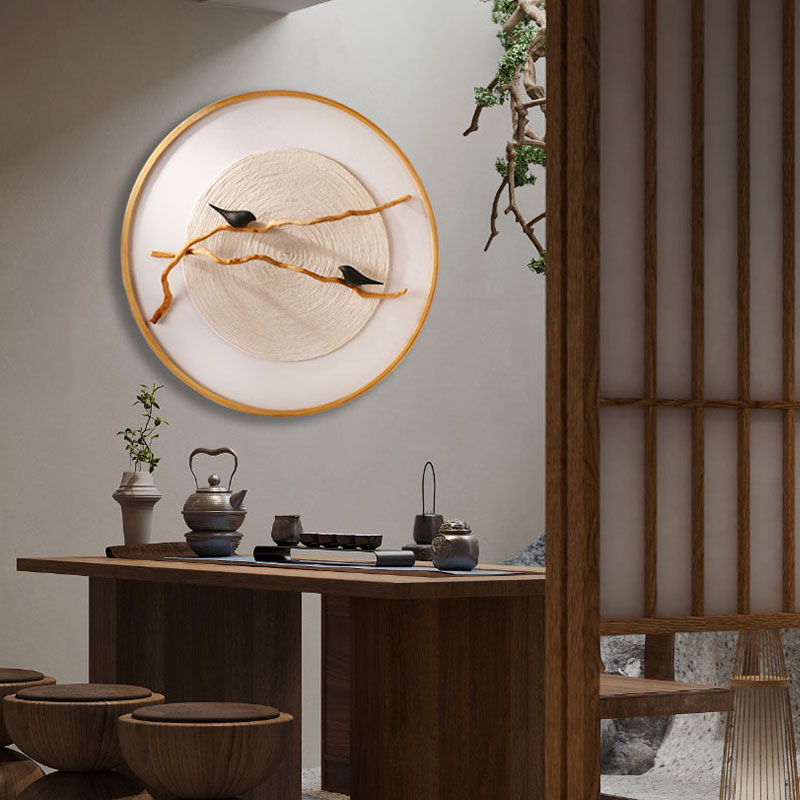 卧室日式立体圆形实物画玄关装饰画新中式茶室餐厅墙壁画床头挂画图片