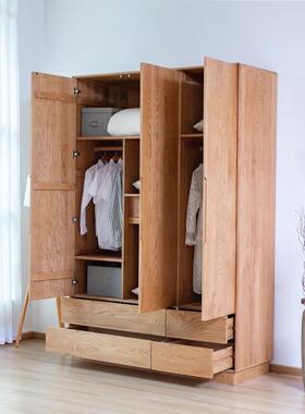 日式白橡木全实木衣柜家用整体原木衣橱卧室简约儿童原木收纳柜
