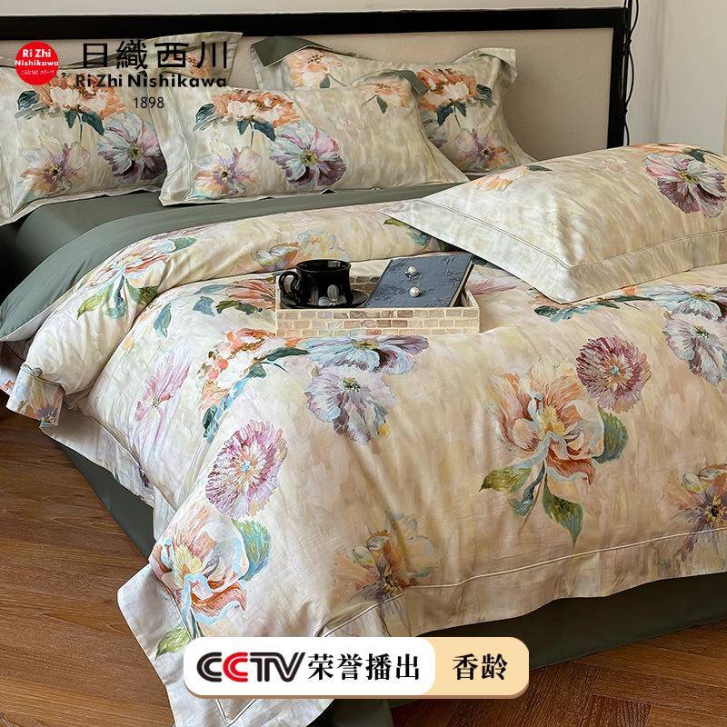 全棉亲肤100S匹马棉四件套美式田园风数码印花纯棉磨毛床上用品