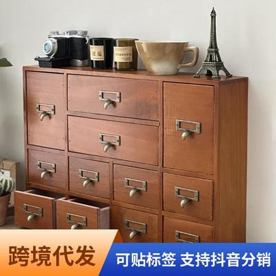 zakka木质抽屉式收纳柜简易三层四层小型桌面整理厨房客厅收纳