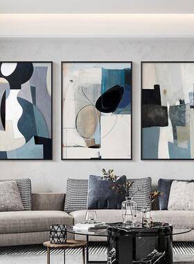 现代简约抽象玄关装饰画走廊过道壁画蓝色巨幅落地客厅画大气挂画