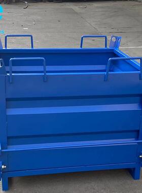 蓝色自卸铁屑车底部倒料垃圾装卸叉车款重型自卸铁屑车