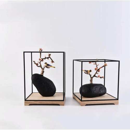 新中式梅花树枝小鸟摆件样板房玄关隔断柜软装摆设电视柜家居饰品