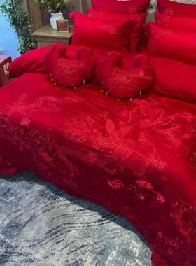 九喜狐婚庆家纺红色四件套结婚床上用品龙凤刺绣男方结婚床品喜被