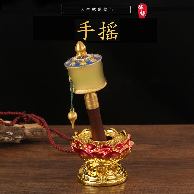 铜绿度母手摇铜摆件心咒铜质手工彩绘浮雕精致做工桌面摆件家用